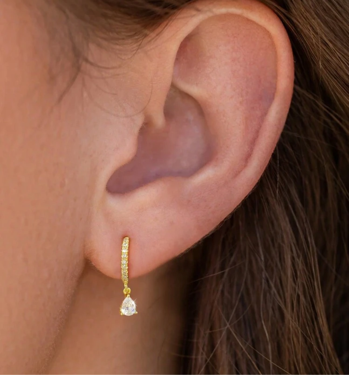 Sterling Silver Drop Huggies (Gold Plated)